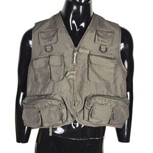 Vintage Master Sportsman Fishing Vest Green Lots of Pockets Lightweight Large